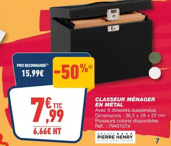 Bureau Vallée PIERRE HENRY Classeur ménager en métal offre