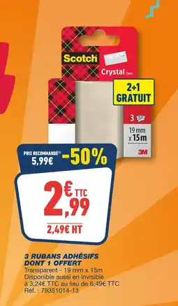 Bureau Vallée SCOTCH 3 rubans adhésifs dont 1 offert offre