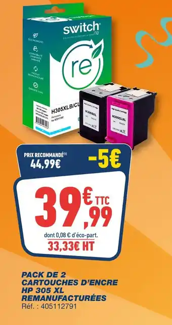 Bureau Vallée Pack de 2 cartouches d'encre HP 305 XL remanufacturées offre