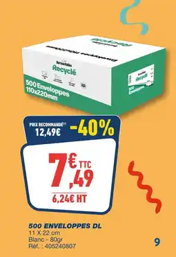 Bureau Vallée 500 Enveloppes DL Recyclé offre