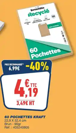 Bureau Vallée 60 Pochettes Kraft offre