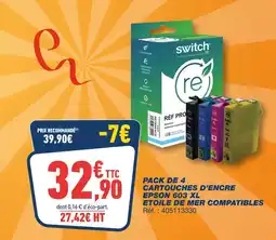 Bureau Vallée Pack de 4 cartouches d'encre Epson 603 XL Étoile de mer compatibles offre