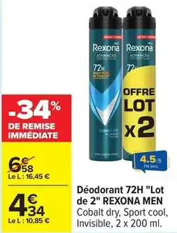 Carrefour Rexona - déodorant 72h lot de 2 offre