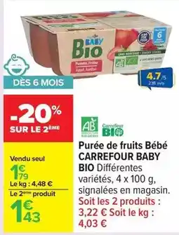 Carrefour Carrefour - purée de fruits bébé baby offre