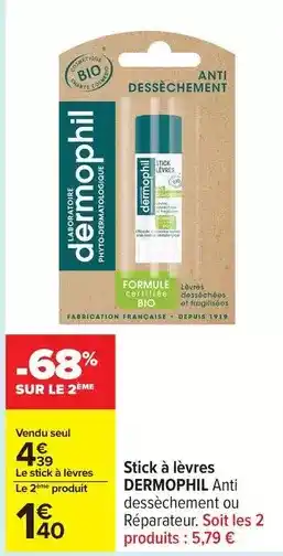 Carrefour Dermophil - stick à lèvres offre