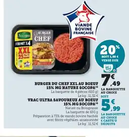 Super U SOCOPA Burger du chef xxl au boeuf 15% mg nature offre