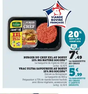 Super U SOCOPA Burger du chef xxl au boeuf 15% mg nature offre