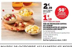 Hyper U Dés de fromages gouda au cumin ou mimolette et gouda ou gouda aux noix offre