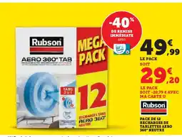 Hyper U RUBSON Pack de 12 recharges de tablettes aero 360° neutre offre