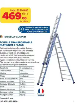 Prolians TUBESCA-COMABI Échelle transformable platinium 3 plans offre
