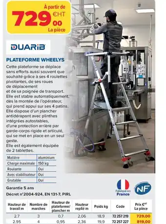 Prolians DUARIB Plateforme wheelys offre