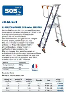 Prolians DUARIB Plateforme mise en rayon stepper offre