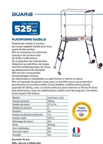 Prolians DUARIB Plateforme gazelle offre