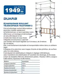 Prolians DUARIB Échafaudage roulant télescopique teletower 2 offre