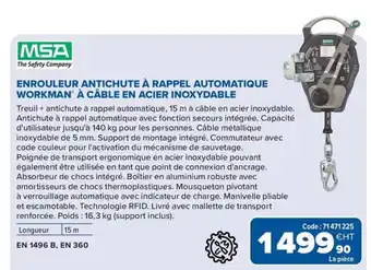 Prolians MSA Enrouleur antichute à rappel automatique workman à câble en acier inoxydable offre