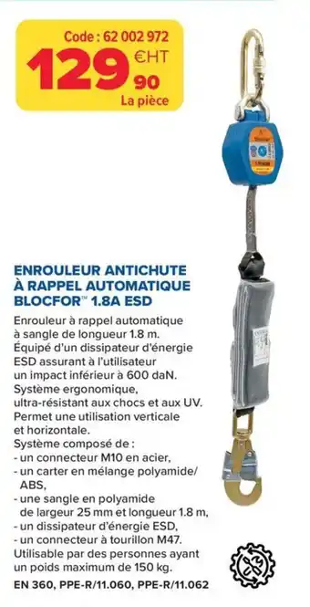 Prolians Enrouleur antichute à rappel automatique blocfort 1.8a esd offre
