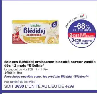 Monoprix BLÉDINA Briques Blédidej croissance biscuité saveur vanille dès 12 mois offre