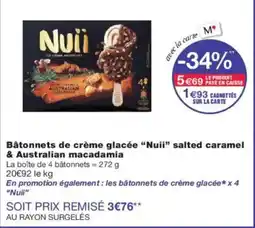 Monoprix NUII Bâtonnets de crème glacée salted caramel & Australian macadamia offre