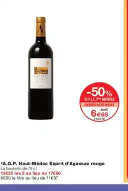 Monoprix A.O.P. Haut-Médoc Esprit d'Agassac rouge offre