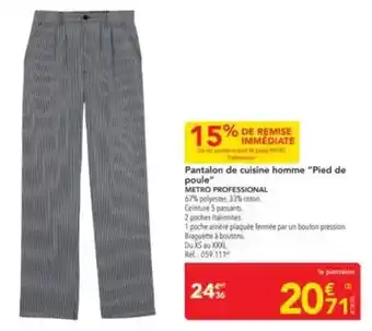 METRO Metro - pantalon de cuisine homme pied de poule offre