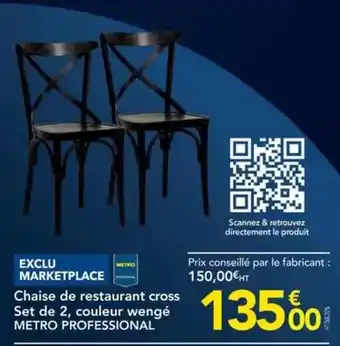 METRO Metro - chaise de restaurant cross set de 2 couleur wenghe offre