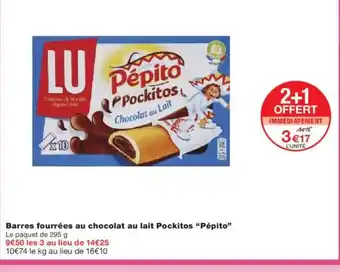 Monoprix PÉPITO Barres fourrées au chocolat au lait Pockitos offre