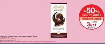 Monoprix LINDT Tablette de chocolat rocher noir praliné Création offre