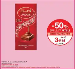 Monoprix LINDOR Tablette de chocolat au lait offre