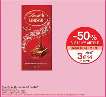 Monoprix LINDOR Tablette de chocolat au lait offre