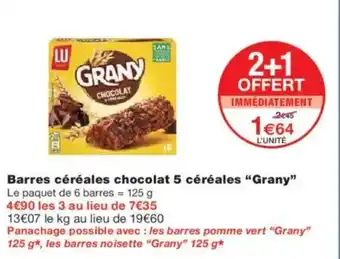 Monoprix GRANY Barres céréales chocolat 5 céréales offre