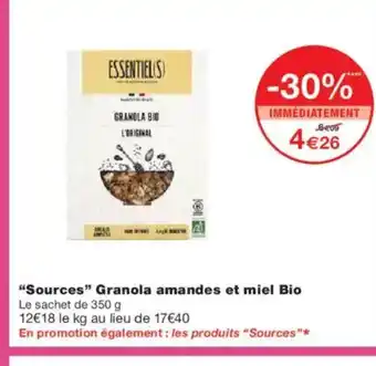 Monoprix SOURCES Granola amandes et miel Bio offre