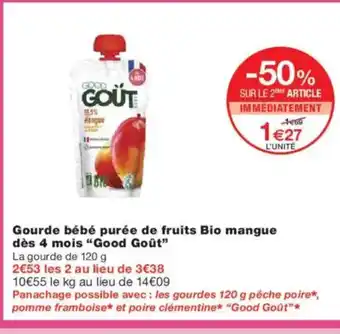 Monoprix GOOD GOÛT Gourde bébé purée de fruits Bio mangue dès 4 mois offre