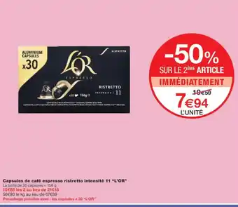 Monoprix L'OR Capsules de café espresso ristretto intensité 11 offre