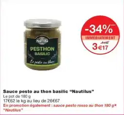 Monoprix NAUTILUS Sauce pesto au thon basilic offre