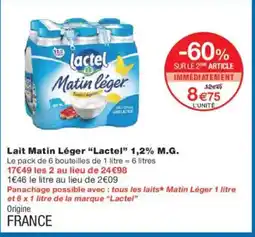 Monoprix LACTEL Lait Matin Léger 1,2% M.G. offre