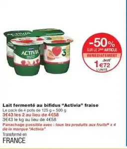 Monoprix ACTIVIA Lait fermenté au bifidus fraise offre