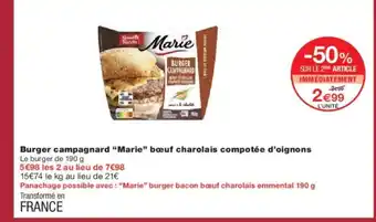 Monoprix MARIE Burger campagnard bœuf charolais compotée d'oignons offre