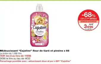 Monoprix CAJOLINE Adoucissant fleur de tiaré et pivoine x 66 offre