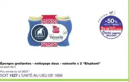 Monoprix ELEPHANT Éponges grattantes - nettoyage doux -vaisselle x 2 offre