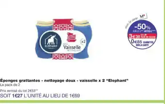 Monoprix ELEPHANT Éponges grattantes - nettoyage doux -vaisselle x 2 offre
