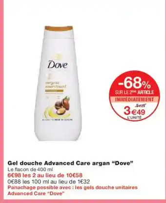 Monoprix DOVE Gel douche Advanced Care argan offre