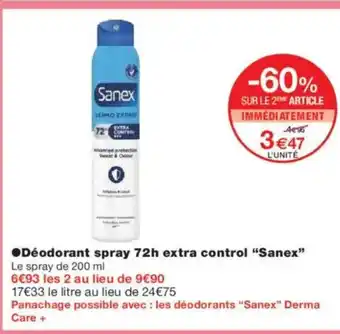 Monoprix SANEX Déodorant spray 72h extra control offre