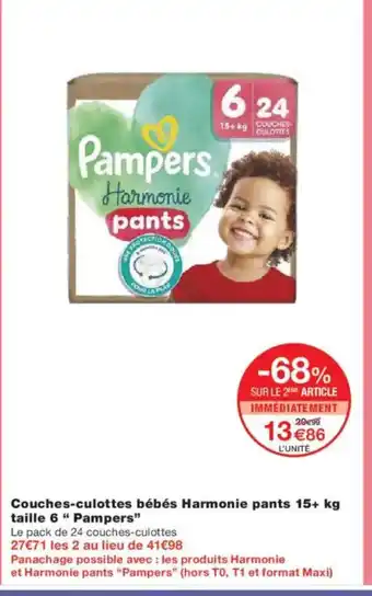 Monoprix PAMPERS Couches-culottes bébés Harmonie pants taille 6 offre