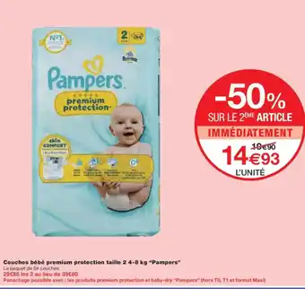 Monoprix PAMPERS Couches bébé premium protection taille offre