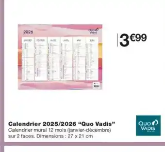 Monoprix QUO VADIS Calendrier 2025/2026 offre
