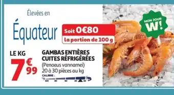 Auchan Supermarché Gambas entières cuites réfrigérées offre