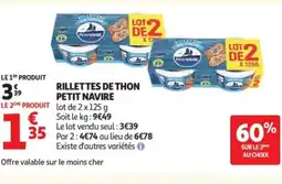 Auchan Supermarché PETIT NAVIRE Rillettes de thon offre
