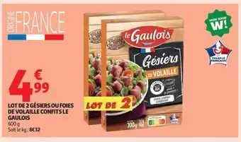 Auchan Supermarché LE GAULOIS Lot de 2 gésiers ou foies de volaille confits offre