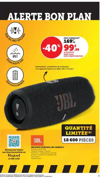 Hyper U JBL Enceinte portable jbl charge 5 offre