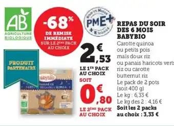 Hyper U BABYBIO Repas du soir des 6 mois offre